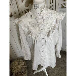 Vintage Rockmount Ranch Wear Womens Lace Pearl Snap Western Shirt Pastel Medium